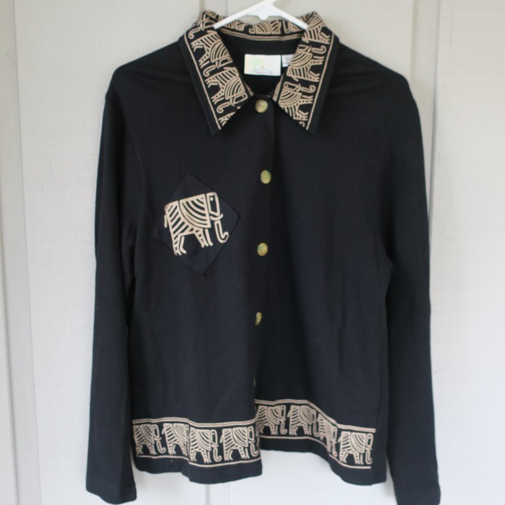 Tropico Elephant Pattern Light Weight Button Blazer Shirt Size S
